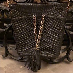 BALLY black leather diamond /Crossbody purse